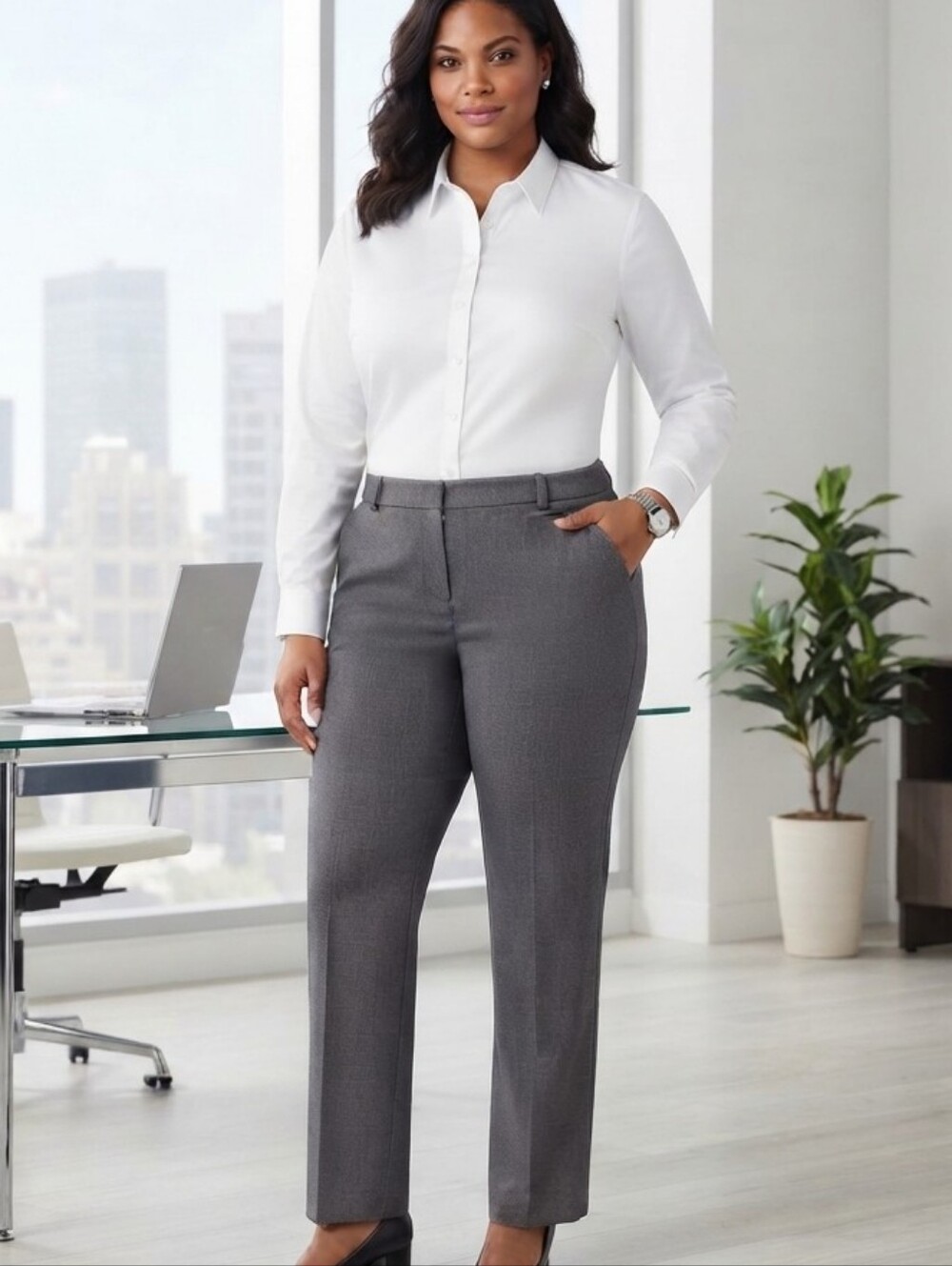212 Collection Grey Stretch Dress Pants // Career Trousers Size 14 Avg